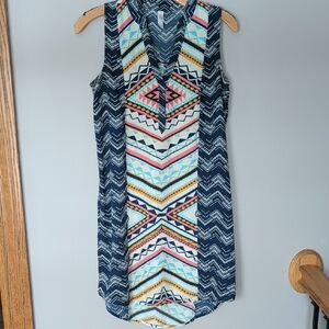 Xhilaration Blue and Cream Geometric Dress